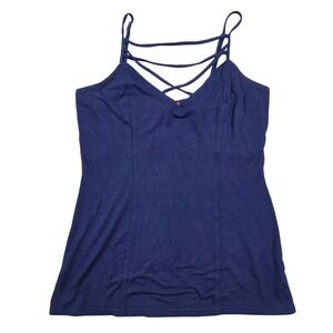 BKE Red Womens Navy Blue Strappy Cage Neck Lattice Camisole Tank Top Large Layer